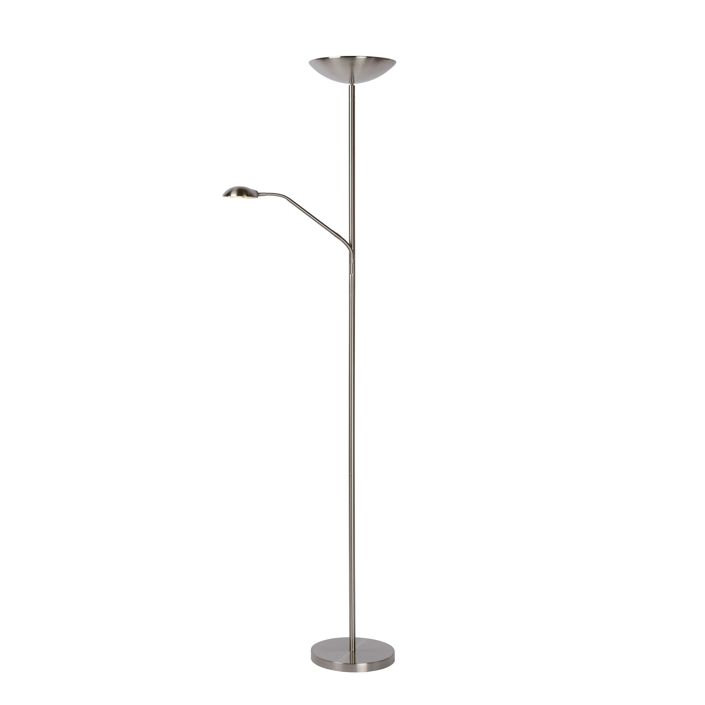 Lucide Zenith - staanlamp met leeslamp - Ø x 180 - 20W + 4W LED incl. - mat chroom | Lichtkoning