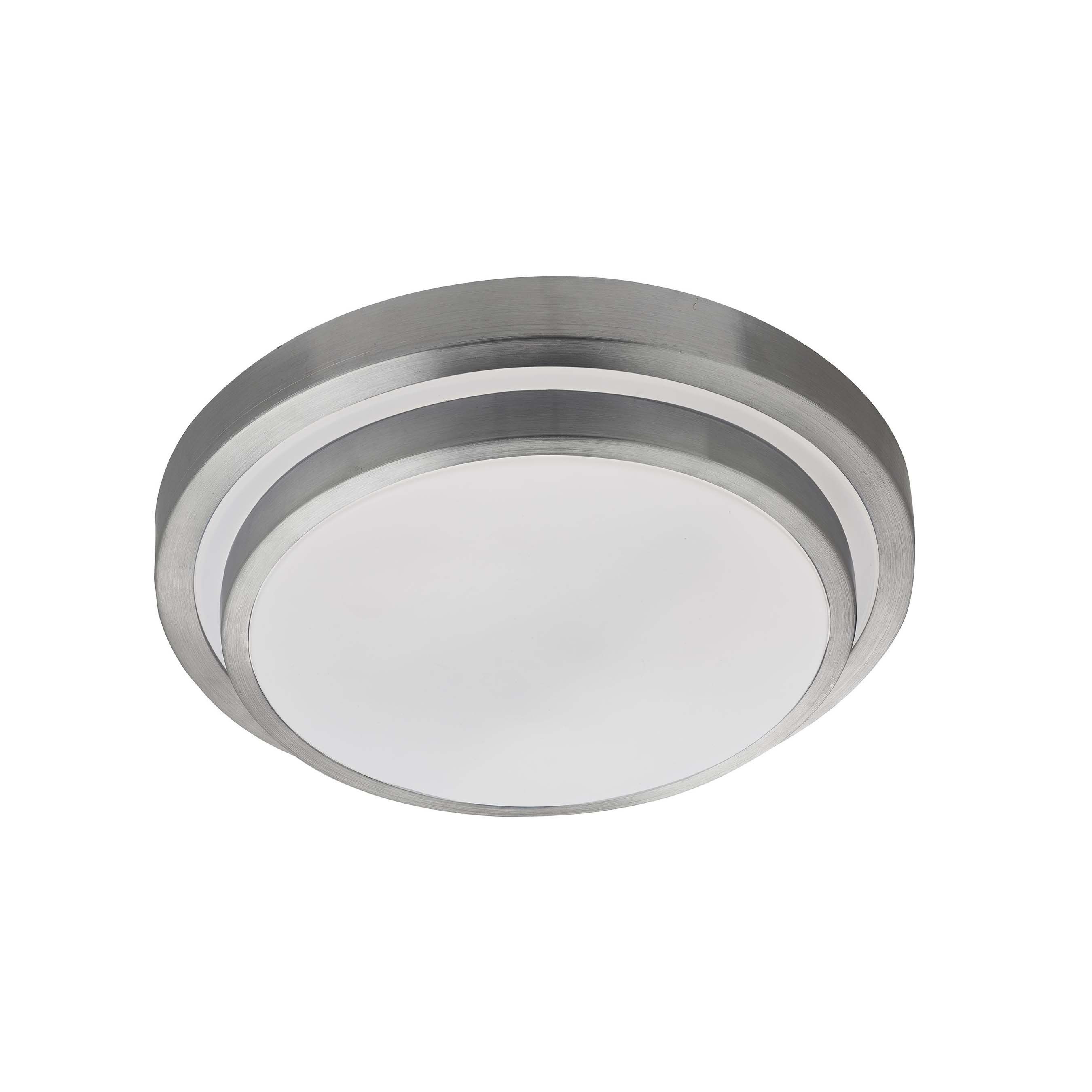 Searchlight Bathroom - plafondlamp badkamer - Ø 34 x 10 cm - 15W LED incl. - IP44 - zilver en wit | Lichtkoning