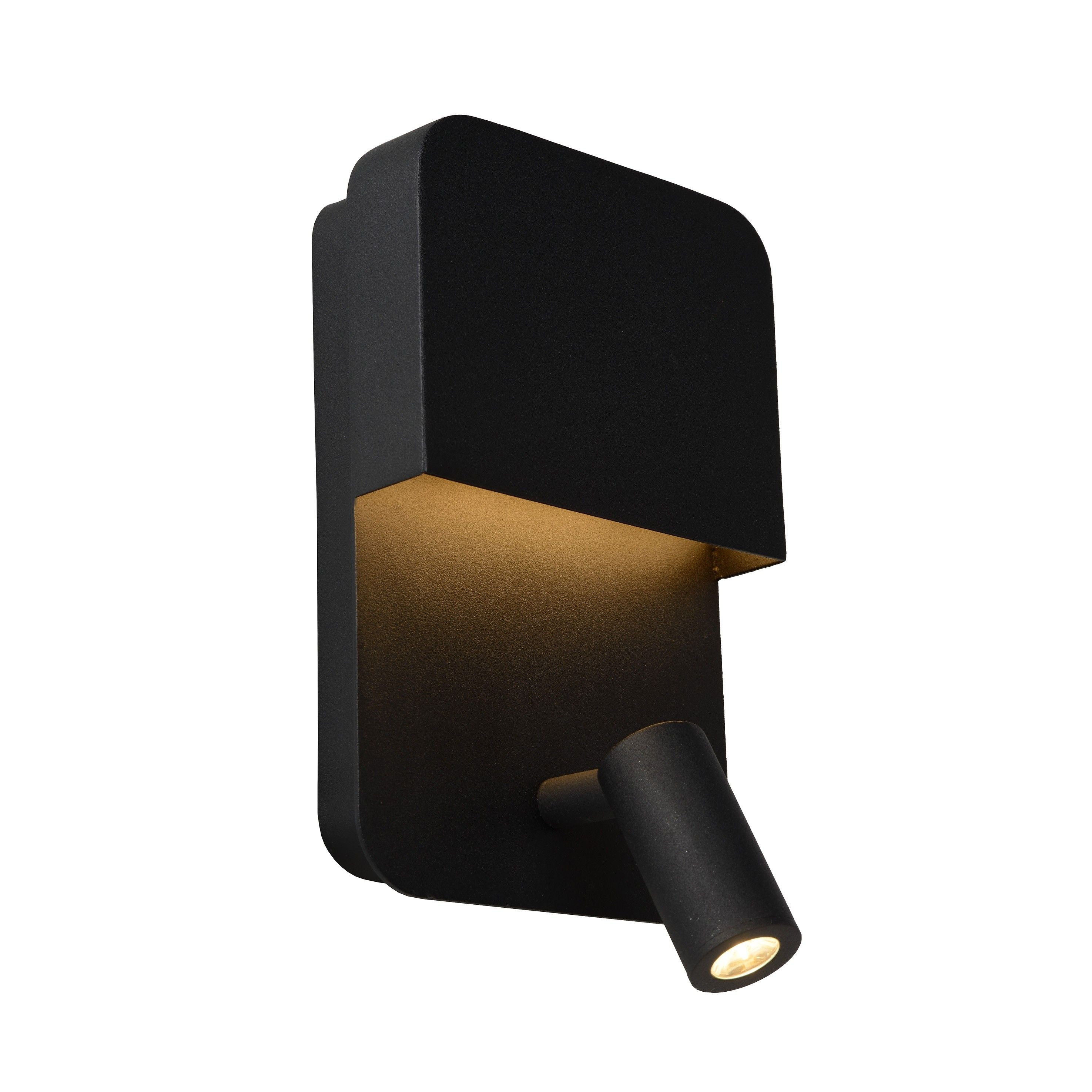 Lucide Boxer - wandlamp met USB-poort schakelaar - 13 x 10 x 24 cm - 5W 3W LED incl. zwart | Lichtkoning