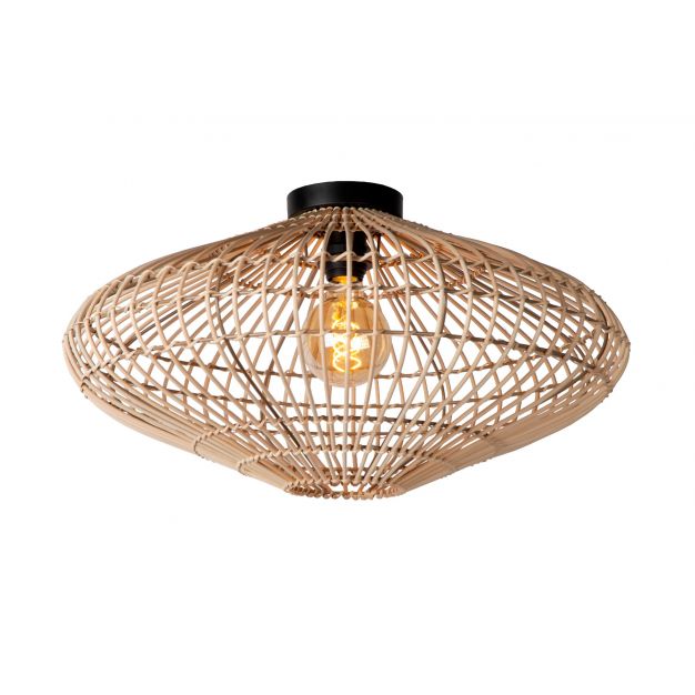 Lucide Magali - plafondverlichting - Ø 56 x 31 cm - rotan - lichtbruin