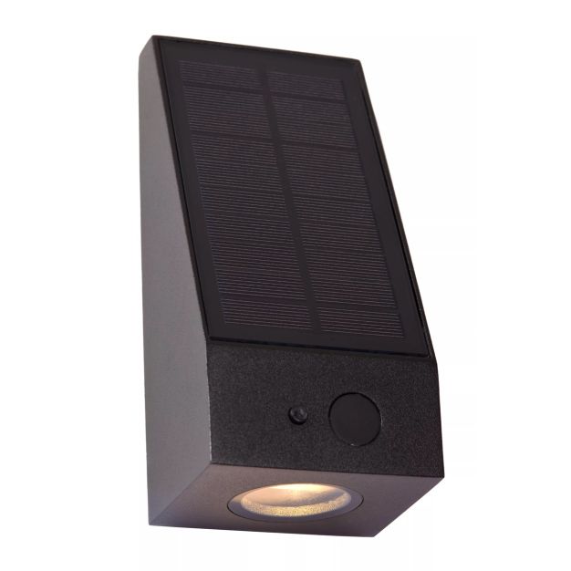 Lucide Irwin - buiten wandlamp met dag- nachtsensor op zonne-energie - 8,1 x 8 x 18 cm - 2W dimbare LED incl. - IP54 - zwart