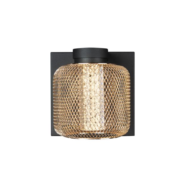 Maxlight Mesh - wandverlichting - 12 x 12,5 x 12 cm - 5W LED incl. - mat zwart en goud