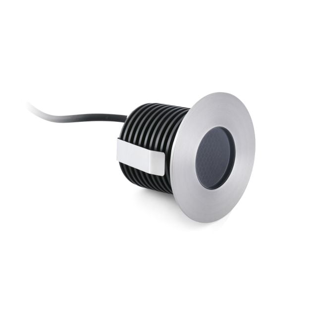 Faro Grund - ronde grondspot voor buiten - Ø 80 mm, Ø 60 mm inbouw - 7W LED incl. - IP67 - satijn inox – warm witte lichtkleur (3000K)