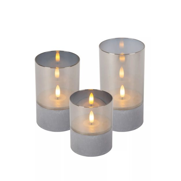 Lucide Velas - set van 3 tafellampen op batterijen - Ø 8 x 15 - grijs