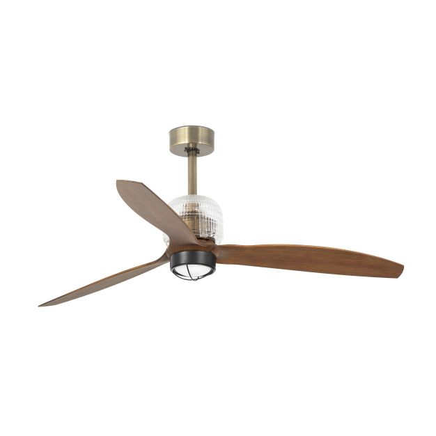 Faro Deco Fan - plafondventilator met licht en afstandsbediening - Ø 128 cm - 17W LED incl. - donkerbruin en antiek messing