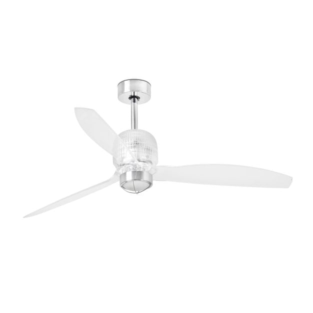 Faro Deco Fan - plafondventilator met licht en afstandsbediening - Ø 128 cm - 17W LED incl. - chroom en transparant