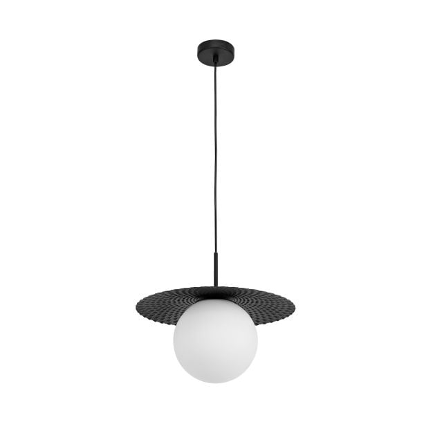 Nova Luce Obbit - hanglamp - Ø 38 x 120 cm - mat zwart en opaal