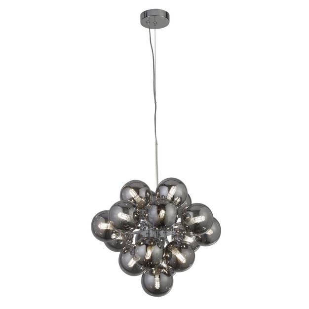 Searchlight Berry - hanglamp - Ø 41 x 150 cm - chroom en gerookt glas