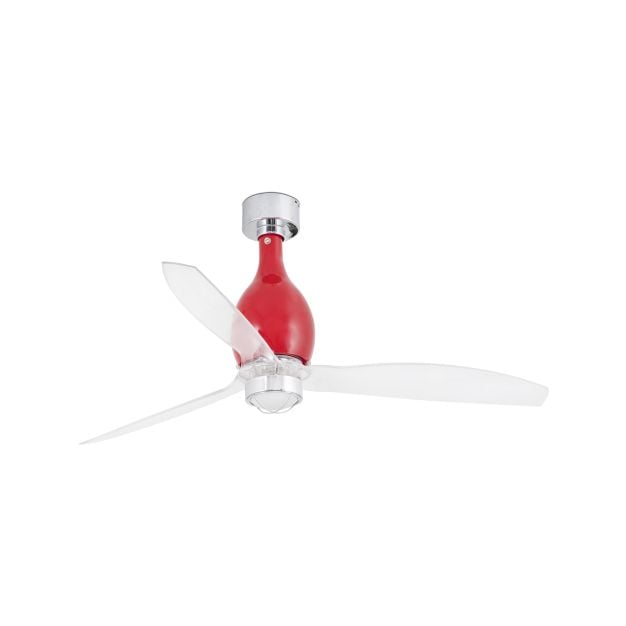 Faro Mini Eterfan - plafondventilator met licht en afstandsbediening - Ø 128 cm - 17W LED incl. - rood en transparant