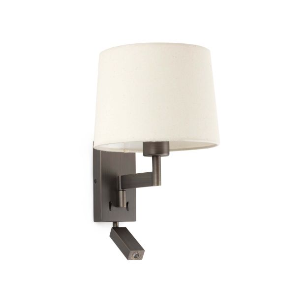 Faro Artis - wandverlichting met schakelaar - 21,5 x 19 x 16 cm - 1W LED incl. - beige en brons