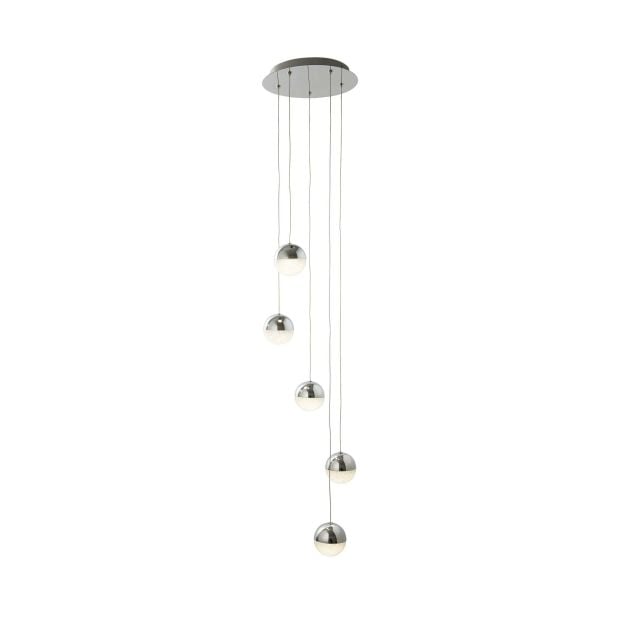 Searchlight Marbles - hanglamp - Ø 30 x 150 cm - 5 x 5W dimbare LED incl. - chroom