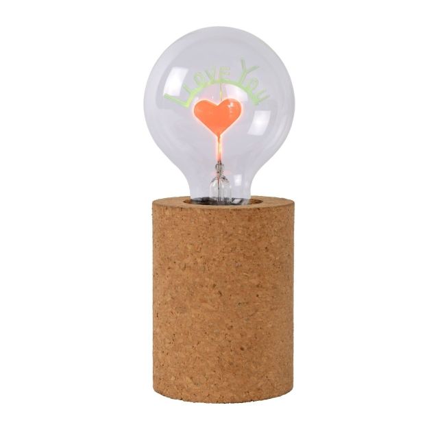 Lucide Corky ( I love you ) - tafellamp - 19 cm - 3W LED incl. - bruin