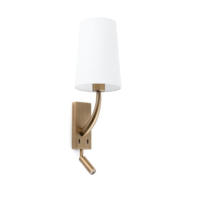 Faro Rem - wandverlichting met schakelaar - 16,5 x 21 x 61 cm - 4W LED incl. - wit en oud goud