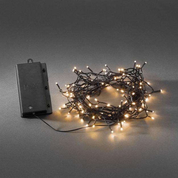 Konstsmide kerstverlichting - LED-lichtslinger op batterijen - 11,9 m - 120 x 0,02W incl. - IP44 - 2100K - zwart