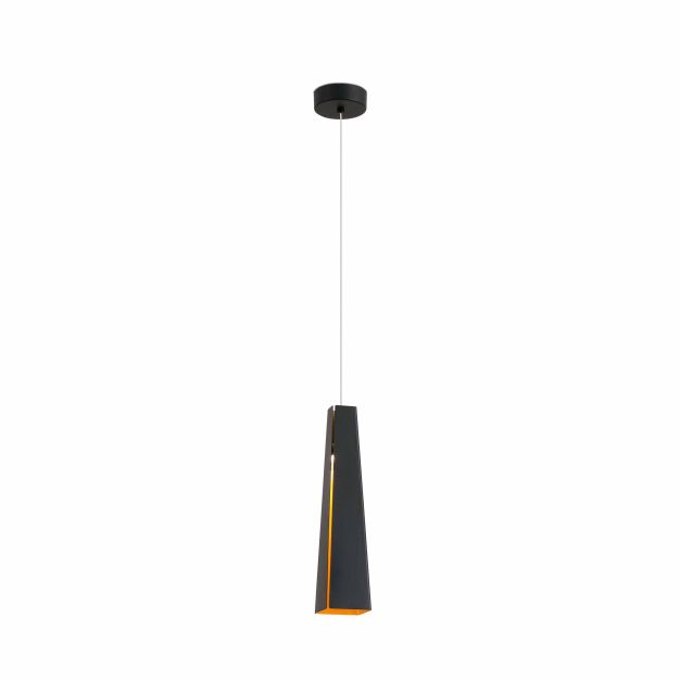 Faro Pluma - hanglamp - Ø 8,2 x 36 cm - 3W LED incl. - zwart en goud