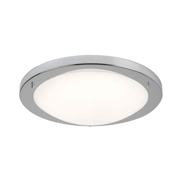 Searchlight LED Flush - plafondlamp badkamer - Ø 41 x 9 cm - 20W LED incl. - IP44 - satijn zilver en wit