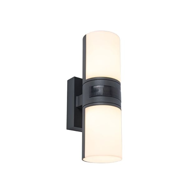 Lutec Cyra - buiten wandlamp met sensor - 7 x 12 x 24 cm - 2 x 8,25W LED incl. - IP54 - donkergrijs