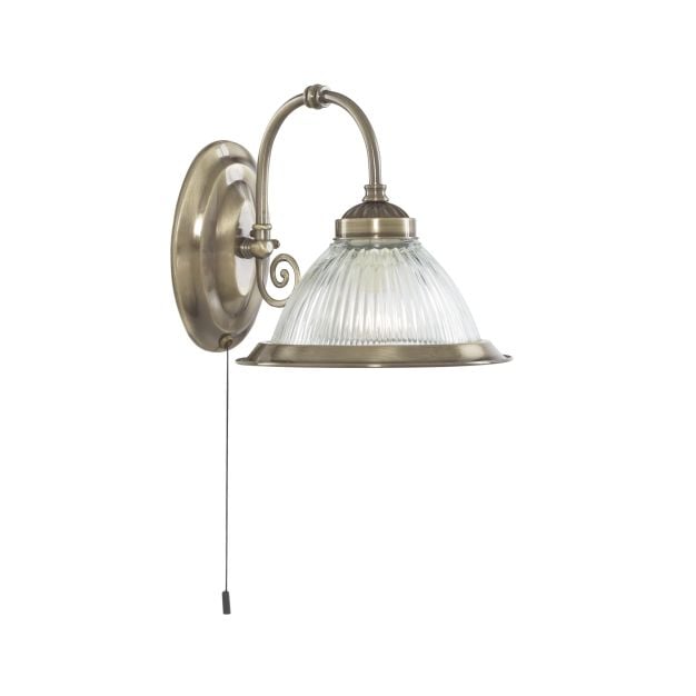 Searchlight American Diner - wandverlichting met trekschakelaar - 18 x 21 cm - antiek messing