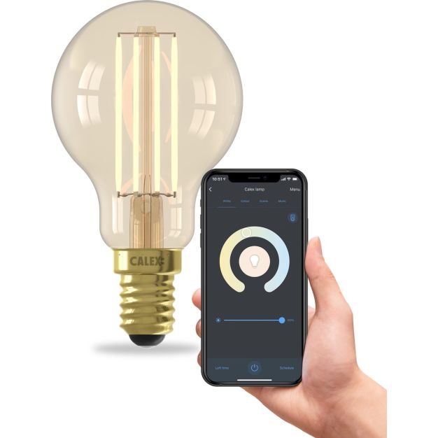 Calex Smart LED lamp - Ø 4,5 x 11 cm - E14 - 4,9W - dimfunctie via app - 1800 tot 3000K - goud