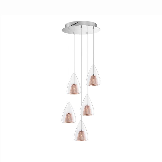 Nova Luce Hugo - hanglamp - Ø 30 x 120 cm - rose goud en chroom