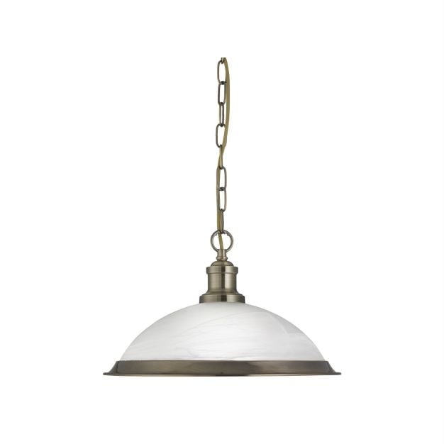 Searchlight Bistro - hanglamp - Ø 34 x 77 cm - albast en antiek messing