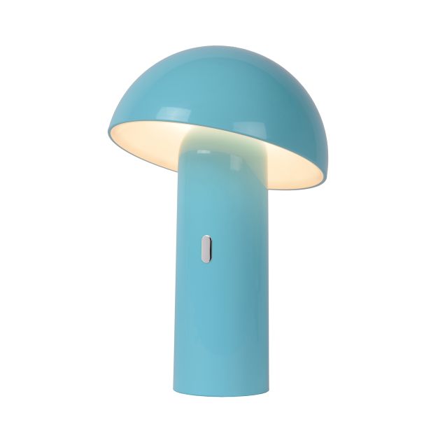 Lucide Fungo - oplaadbare tafellamp - Ø 16,5 x 25,5 cm - 3 stappen dimbaar - 7,5W LED incl. - pastel blauw (laatste stuk!)