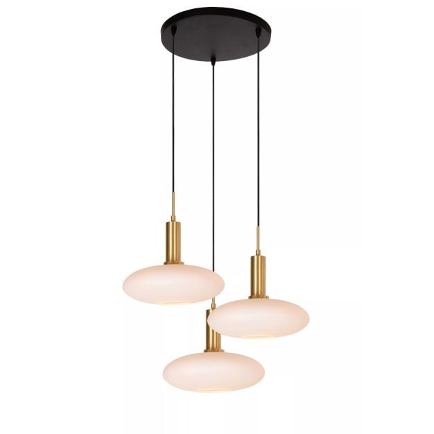 Lucide Singala 3L - hanglamp - Ø 55 x 169 cm - opaal en goud