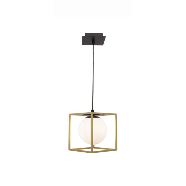 Nova Luce Juliet - hanglamp - 18 x 18 x 120 cm - messing, opaal wit en zwart