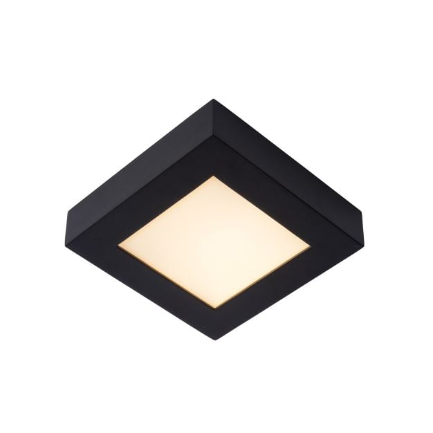 Lucide Brice-Led - plafondverlichting - 16,8 x 16,8 x 3,9 cm - 15W dimbare LED incl. - IP44 - zwart