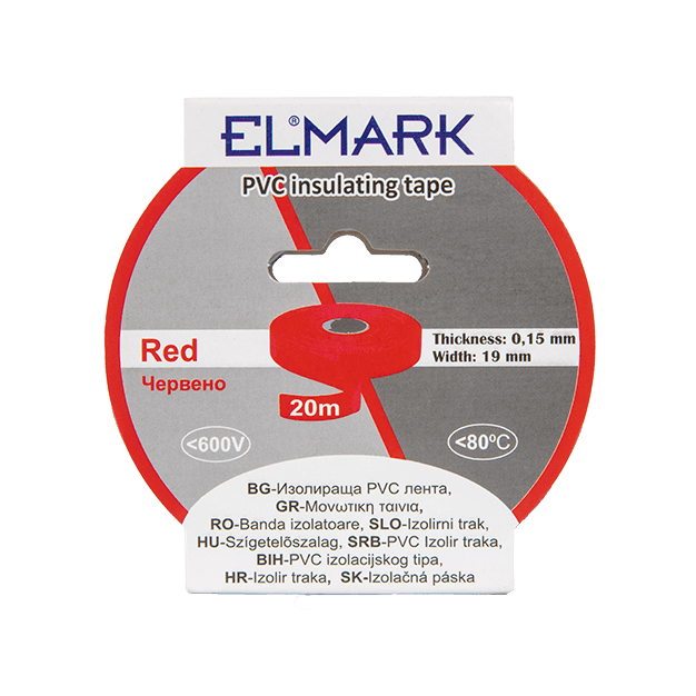 Elmark isolerende PVC tape 19mm - 20 meter lengte - rood