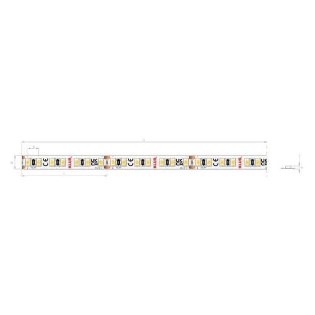 KLUS LED strip - 0,8cm breed, 500cm lengte - 24Vdc - dimbaar - 9,6W LED per meter - 140 LEDs per meter - IP20 - 3000K