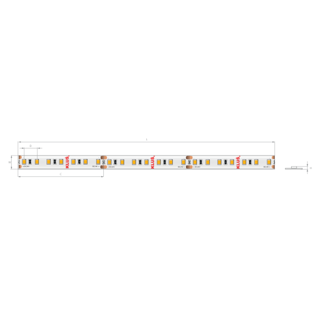 KLUS LED strip - 0,8cm breed, 500cm lengte - 24Vdc - dimbaar - 14,4W LED per meter - 140 LEDs per meter - IP20