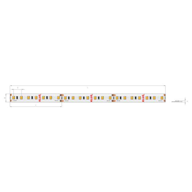 KLUS LED strip - 0,8cm breed, 500cm lengte - 24Vdc - dimbaar - 9,6W LED per meter - 140 LEDs per meter - IP20 - 2700K