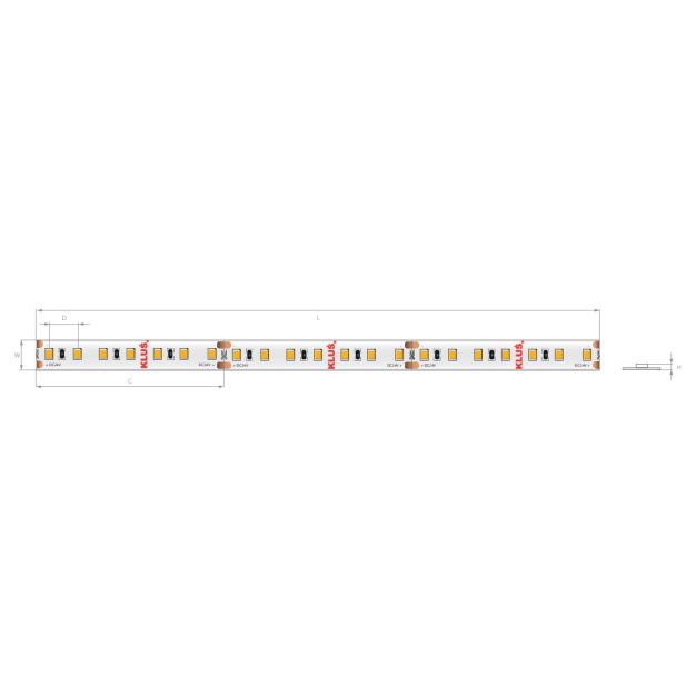 KLUS LED strip - 0,8cm breed, 500cm lengte - 24Vdc - dimbaar - 9,6W LED per meter - 140 LEDs per meter - IP20 - 3000K