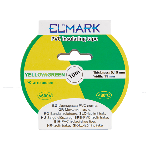 Elmark isolerende PVC tape 19mm - 10 meter lengte - geel/groen