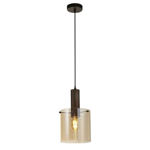 Searchlight Sweden - hanglamp - Ø 22 x 120 cm - mokka en amber