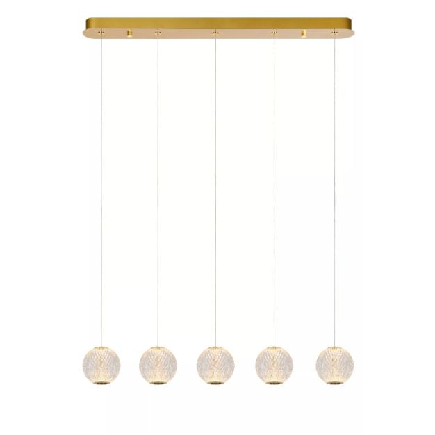 Lucide Cintra - hanglamp - 84 x 11 x 150 cm - 5 x 4,7W LED incl. - transparant en goud