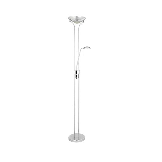 Searchlight Mother & Child - staanlamp met leeslamp - Ø25,4 x 180 cm - 15,5W + 5W dimbare LED incl. - chroom