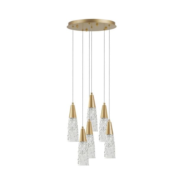 Nova Luce Kovac - hanglamp - Ø 35 x 180 cm - geborsteld goud en transparant