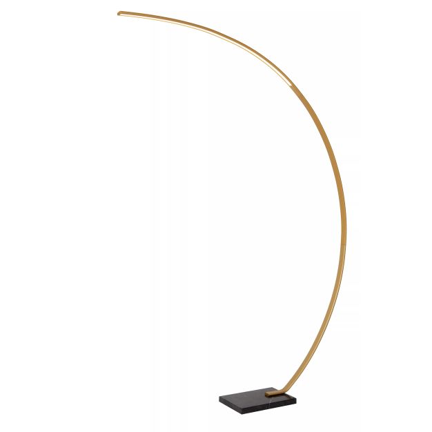 Lucide Curve - staanlamp - 140,4 x 22 x 192 cm - 15W LED met dimfunctie incl. - zwart en messing