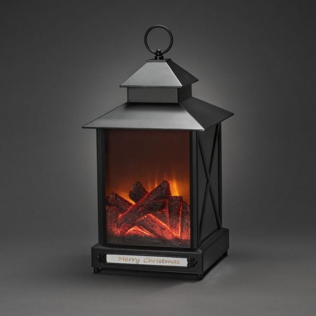 Konstsmide kerstverlichting - open haard lantaarn op batterijen - 24,5 x 24,5 x 42 cm - IP44 - zwart