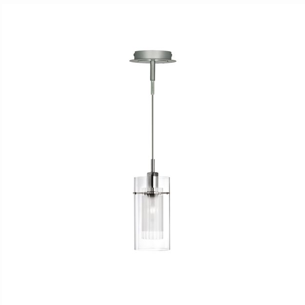 Searchlight Duo 1 - hanglamp - Ø 13 x 100 cm - chroom en bevroren glas