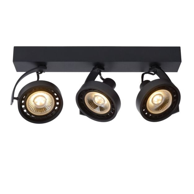 Lucide Dorian - opbouwspot - 13 x 45 x 16,5 cm - 3 x 12W dimbare LED incl. - dim to warm - zwart