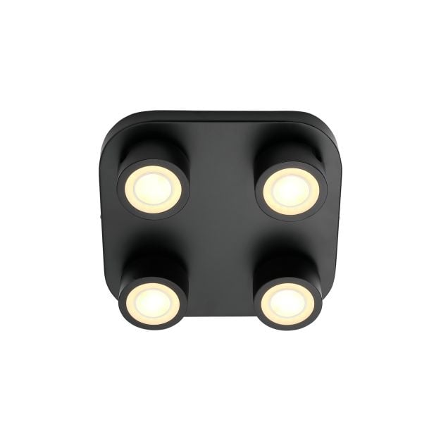 Nordlux Clyde 4-Spot - plafondlamp - 28 x 28 x 7,5 cm - 3 stappen dimmer - 4 x 5W LED incl. - zwart