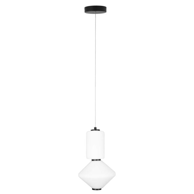 Maxlight Akiko - hanglamp - Ø 20 x 150 cm - 16W LED incl. - zwart en opaal