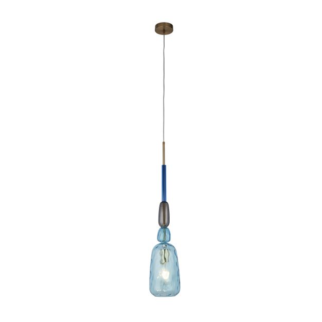 Searchlight Narghile - hanglamp - Ø 15 x 120 cm - blauw en gerookt glas