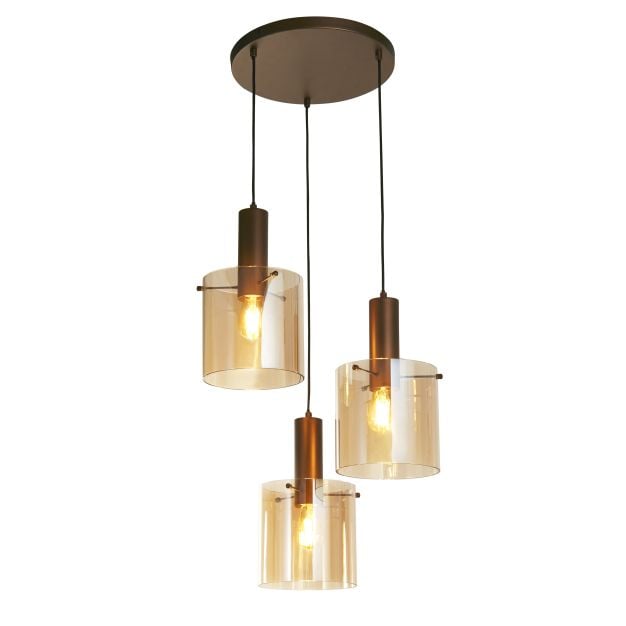 Searchlight Sweden - hanglamp - Ø 47 x 150 cm - mokka en amber