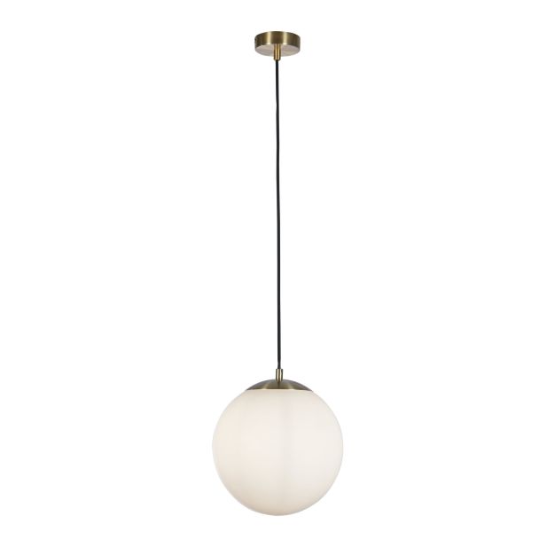 Searchlight Atom II - hanglamp - Ø 30 x 120 cm - satijn messing en opaal