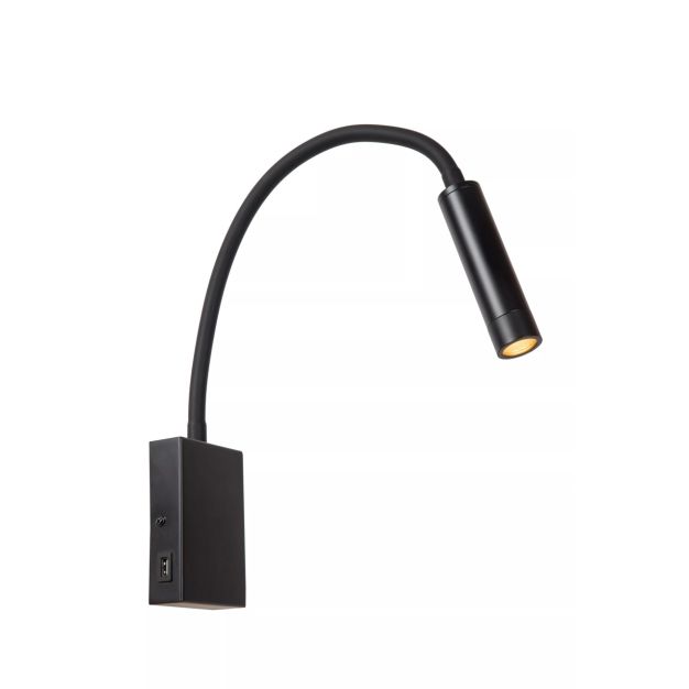 Lucide Alec - wandlamp met USB-poort - 8 x 34 x 65 cm - 3W LED incl. - zwart