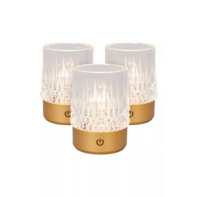 Lucide Lili - set van 3 oplaadbare tafellampen - Ø 8 x 10,3 cm - 3W dimbare LED incl. - goud